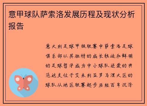 意甲球队萨索洛发展历程及现状分析报告