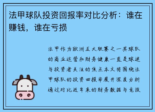 法甲球队投资回报率对比分析：谁在赚钱，谁在亏损